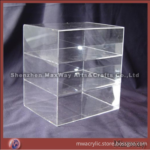 Transparent 3 tiers rectangle highlypolished acrylic/PMMA container/vessel/receptacle/box